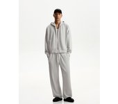 Bershka Pantalón Wide Leg Textura Hombre L Gris