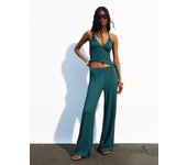 Bershka Pantalón Wide Leg Mujer Xxs Verde