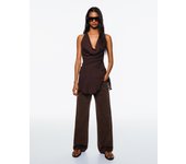 Bershka Jeans Straight Wide Leg Mujer 38 Marrón
