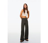 Bershka Pantalón Wide Leg Mujer 32 Kaki