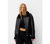 Bershka Cazadora Doble Faz Efecto Pelo Mujer M Negro