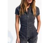 Bershka Mono Denim Largo Manga Corta Mujer M Gris Oscuro
