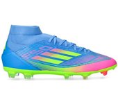 Adidas - Bota de fútbol F50 League FG/MG Mid Niño, Unisex, Blue Fusion-Lucid Lemon-Lucid Pink, 35 EUR