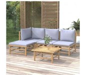 vidaXL Set De Muebles De Jardín 5 Piezas Bambú Y Cojines Gris Claro
