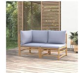 vidaXL Set De Muebles De Jardín 2 Piezas Bambú Y Cojines Gris Claro