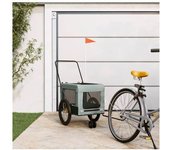 vidaXL Remolque De Bicicleta Mascotas Hierro Tela Oxford Gris Negro