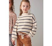 VERTBAUDET Jersey con forma «loose» y cuello fantasía para niña rayas azul marino