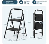 Costway Escalera Plegable de 2 Peldaños de Metal Portátil con Escalones Antideslizantes Amplios Carga 265 KG para Cocina Almacén 47 x 39 x 71 cm