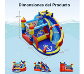 Costway Castillo Inflable con Compresor 450 W Parque Acuático Infantil 6 en 1 con Tobogán Área para Saltar Piscina Forma de Barco 360 x 290 x 200 cm