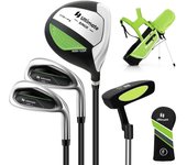 Costway Juego de Palos de Golf para Niños de 5-7 Años con Bolsa de Soporte Capucha para Lluvia Fairway Nº3 Hierros Putter Nº7#S para Diestros