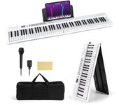 Costway Teclado Piano Eléctrico Plegable de 88 Teclas Portátil Semipesado de Tamaño Completo con MIDI 128 x 23 x 6 cm