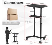 Costway Atril Móvil para Computadora Portátil con Ruedas Bloqueables Ajustable en Altura con Parte Superior Inclinable Bandeja para Oficina Negro