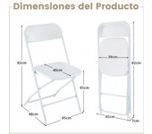 Costway 4 Sillas Plegables Portátil para Patio con Asiento y Respaldo de Plástico Marco de Metal Carga 350 kg Ligeras para Hogar Oficina Bodas