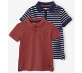 VERTBAUDET Pack de 2 polos de punto calado para niño marron oscuro bicolor/multicol
