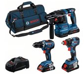 Bosch Gsr + Gdx + Gbh + 3x4ahpc + Kit De Bolsa 3 Herramientas Alimentadas Por Batería