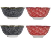 Kitchencraft Juego De Diseño Rojo Y Negro Con 4 Tazones