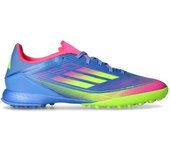 Adidas - Bota de fútbol F50 League Turf, Unisex, Blue Fusion-Lucid Lemon-Lucid Pink, 7,5 UK