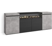 Amueblate online, aparadores para salón, gran capacidad de almacenaje, 200x75x35cm, 4 puertas, chimenea eléctrica, cemento