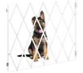 Relaxdays barrera seguridad perro, valla protección niño escalera, plegable, hasta 130cm extensión, reja mascota, blanco