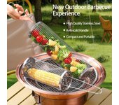 Cestas rodantes para parrilla, parrilla redonda de acero inoxidable, rejilla de cocción portátil para camping, perfecta para verduras