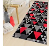 Tapiso maya alfombra de pasillo entrada moderno rojo negro gris geométrico triángulos mosaico 70 x 700 cm