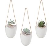 Relaxdays set de 3 floreros, jarrones de pared interiores, colgante, jarra flores y plantas, cerámica, blanco
