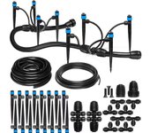 Kit de riego por goteo para jardín, sistema de riego por goteo ajustable y conectado para bancales elevados e invernaderos.