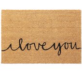 Relaxdays felpudo coco, iloveyou, 60x40cm, alfombrilla antideslizante, tapete puerta interior y exterior, natural/negro