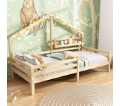 Cama cabina 90 x 200 cm con estante de almacenamiento - madera de pino - somier de láminas - natural