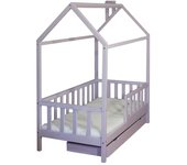 Cama cabaña infantil de madera 80x160 con cajón y base lila