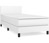 Cama con somier tapizado y colchón de polipiel blanca 90x190 cm