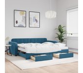 Sofá cama nido y cajones terciopelo azul 90x200 cm