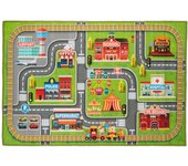 Relaxdays alfombra infantil ciudad, 150x100 cm, alfombrilla actividades y juegos, niños y niñas, poliéster, multicolor