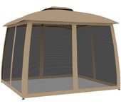 Tienda de jardín | cenador de doble techo paredes de malla acero taupe 2,93x2,93 m cfw310778