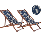 Beliani conjunto de 2 hamacas plegables anzio con telas de recambio motivo floral madera de acacia marrón oscuro