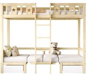 Cama litera 200x90 cm, cama/escritorio 2 en 1, tapizada, con dos grandes cajones