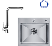 Cecipa max-fregadero de cocina 2 en 1, 1 cuenco, fregadero de cocina cuadrado de inox cepillado, 50x45x18,5 cm + mezclador de fregadero cromado