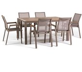 Conjunto de comedor de jardín con mesa de aluminio y polywood y 6 sillas de textilene tórtola