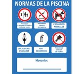 Señales de obligación normas de la piscina, sí hay socorrista sekureco