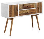 Consola blanca con frente de madera natural recuperada