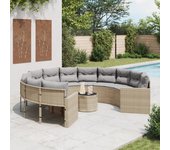 Vidaxl sofá de jardín redondo con mesa y cojines ratán pe beige