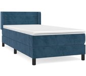 Cama con somier tapizado y colchón de terciopelo azul oscuro 90x190 cm