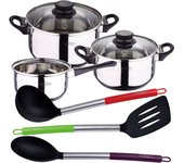 Pack batería de cocina 5 piezas + set de 3pc utensilios de cocina en nylon