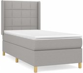 Cama con somier tapizado y colchón de tela gris claro 90x190 cm