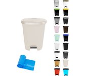 Cubo basura plástico moderno | apertura con pedal | cubo reciclar | 27 litros + bolsas (beige - beige)