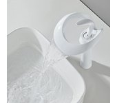 Grifo de lavabo en cascada, mezclador de cascada, grifo de baño de un solo orificio para encimera, blanco, alto, con manguera de agua