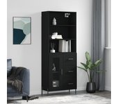 Aparador alto | aparador de comedor | armario de cocina madera contrachapada negro 69,5x34x180 cm cfw21220