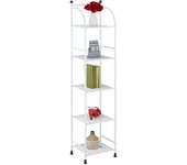 Relaxdays estantería metálica, acero, 145x33x28 cm, estante baño y cocina, 5 baldas, librería metal, sin fondo, blanco