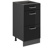 Vicco mueble bajo de cocina r-line, negro brillo intenso, 40 cm con cajones, sin encimera