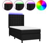 Cama con somier, colchón y luces led, tela negra, 90x190 cm
